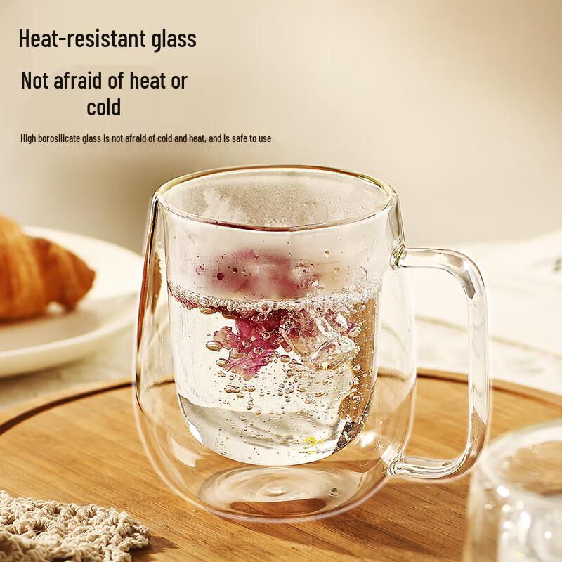 Double-Layer Insulated Glass Mug with Handle