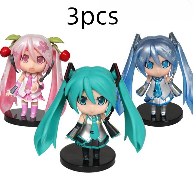 Anime New Hatsune Miku Figure Mini Character Ornaments Kawai Pink Green Hatsune Home desk Decoration Adult Toy kid Birthday Gift