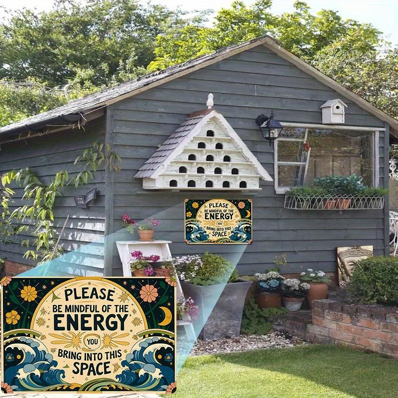 1pc Tin Aluminum Metal Mindful Energy Decorative Sign "Please Be Mindful of the Energy You Bring Into This Space" Warm Wave
