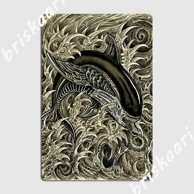 Xenophin Xenomorph Dolphin Metal Sign Personalized Bar Cave Wall Mural Plaques Tin Sign Poster 20X30CM