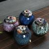Creative Kiln Change Ceramic Tea Caddy Sealed Jar Small Tea Box Portable Tea Can Food Candy Storage Container Home Decoration