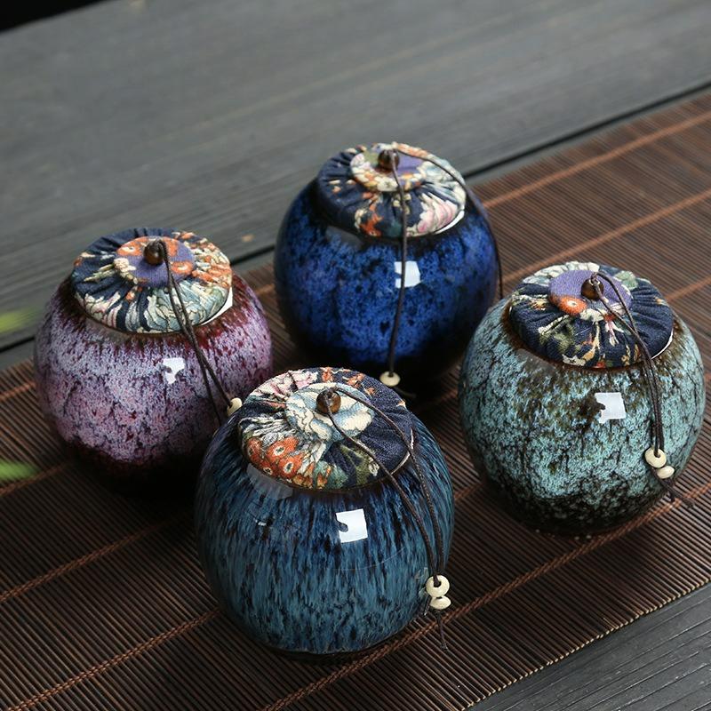 Creative Kiln Change Ceramic Tea Caddy Sealed Jar Small Tea Box Portable Tea Can Food Candy Storage Container Home Decoration