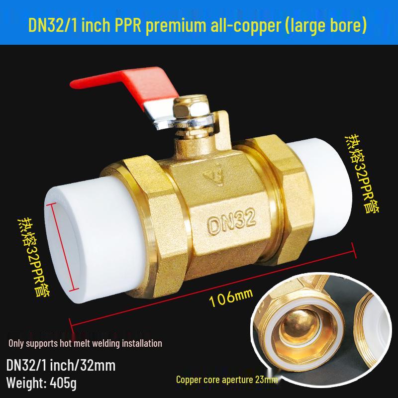 All-Copper PPR Double Union Ball Valve for Hot Melt Pipe - 20mm, 25mm, 32mm (1/2", 3/4", 1")