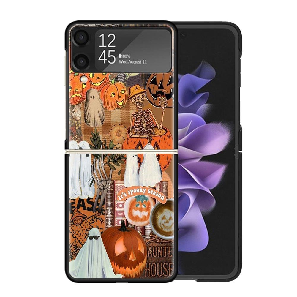October Fall Halloween Spooky Pumpkin Clear Phone Case For Samsung Z Flip 7 6 5 4 3 Galaxy ZFlip7 ZFlip6 ZFlip5 ZFlip4 ZFlip3 5G