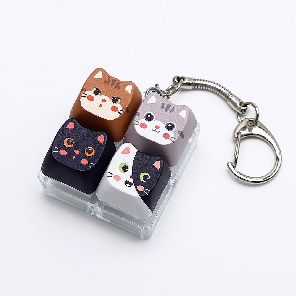 Mechanical Fidget Keychain Finger Button Calming Keychain Cat Keyboard Fidget Toy Children Adults