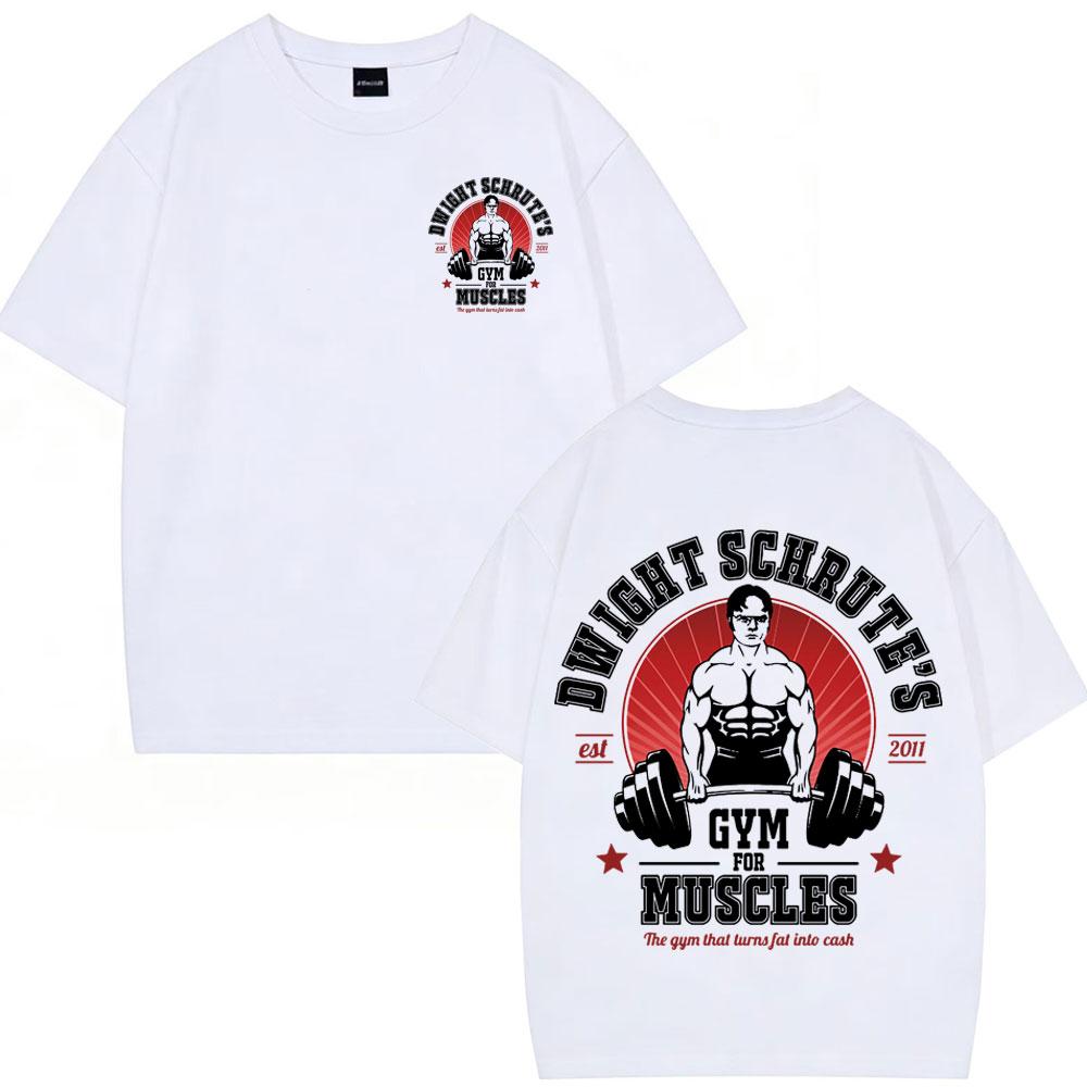 Dwight Schrute Gym for Muscles Doublesided T Shirt Tv Series The Office Michael Scott Hiphop Casual T Shirts Men Cotton Tees