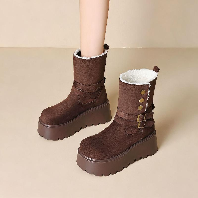 New Style of Women's Belt-buckle Snow Boots, Including Sponge Shoes, Thick-soled Shoes, Mid-calf Boots