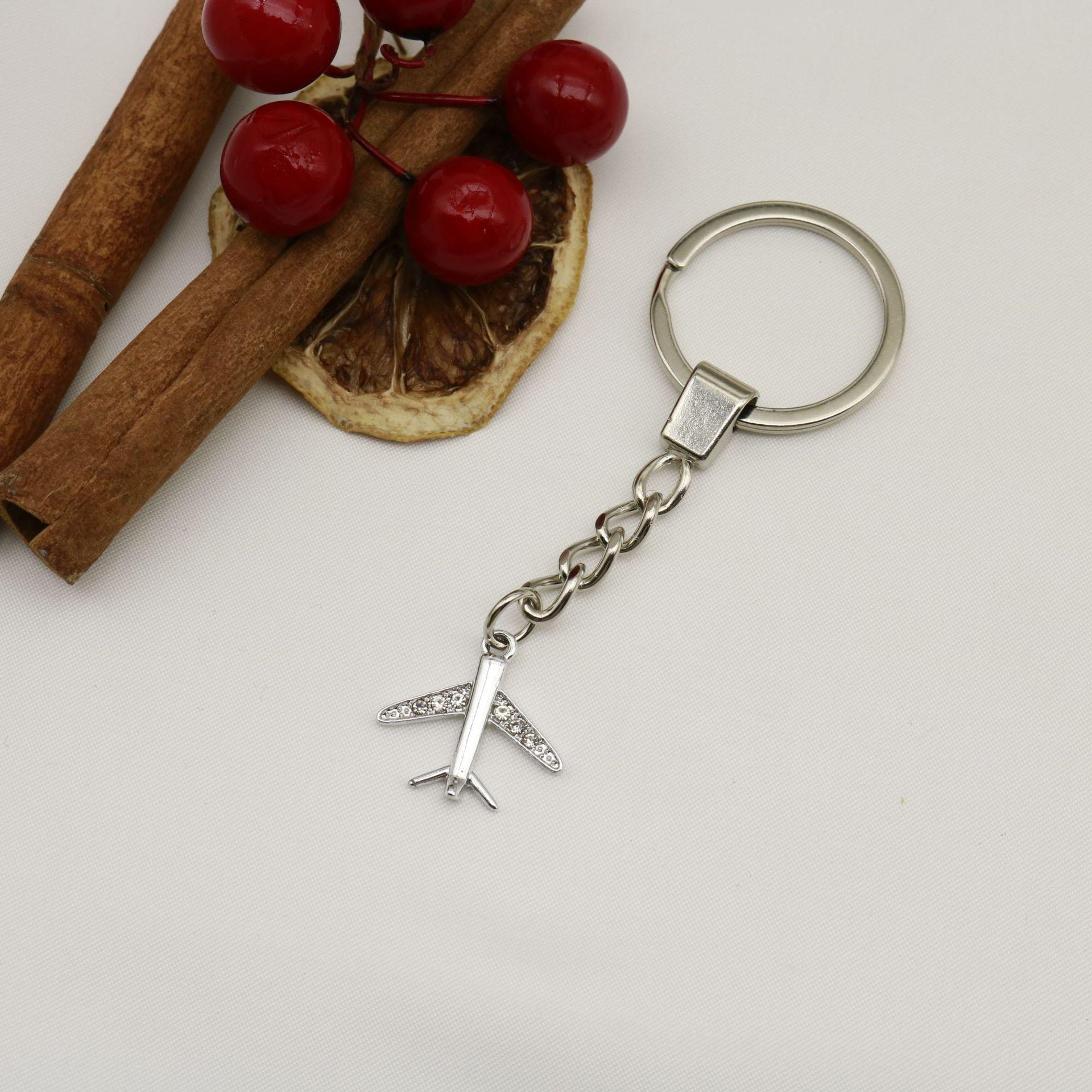 Simple Rhinestone Airplane Keychain Pendant