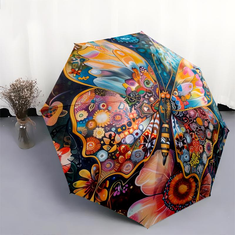 1 PC Automatic Folding Umbrella - Beautiful butterflies Pattern, Portable & Foldable Design with 8 Ribs, Christmas Birthday Gifts