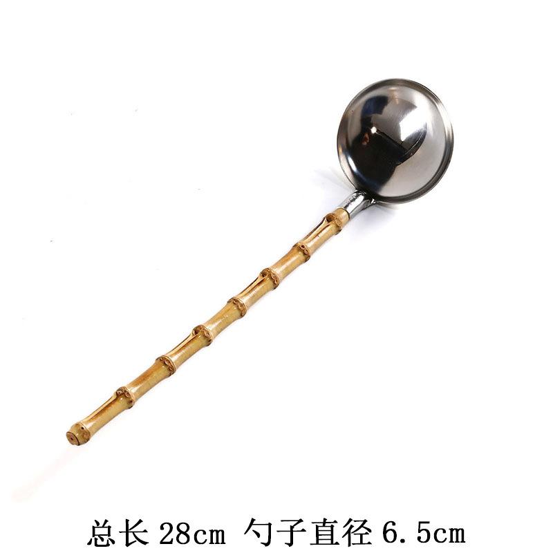 Bamboo handle spoon Japanese stainless steel 304 spoon Bamboo handle tableware Household hot pot restaurant long handle colander Stainless steel spoon with bamboo handle