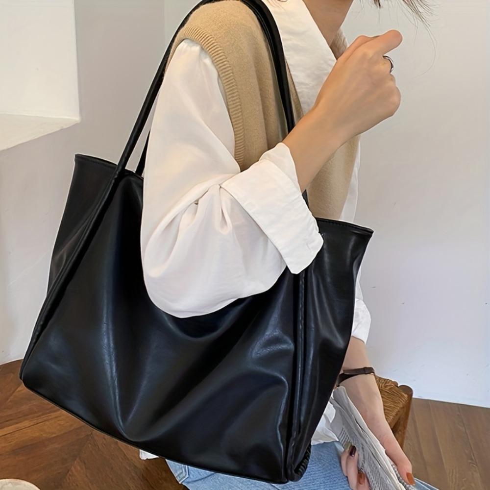 Women's Minimalist Tote Bag Large Capacity Shoulder Bag Ladies Solid Color Bag for Work