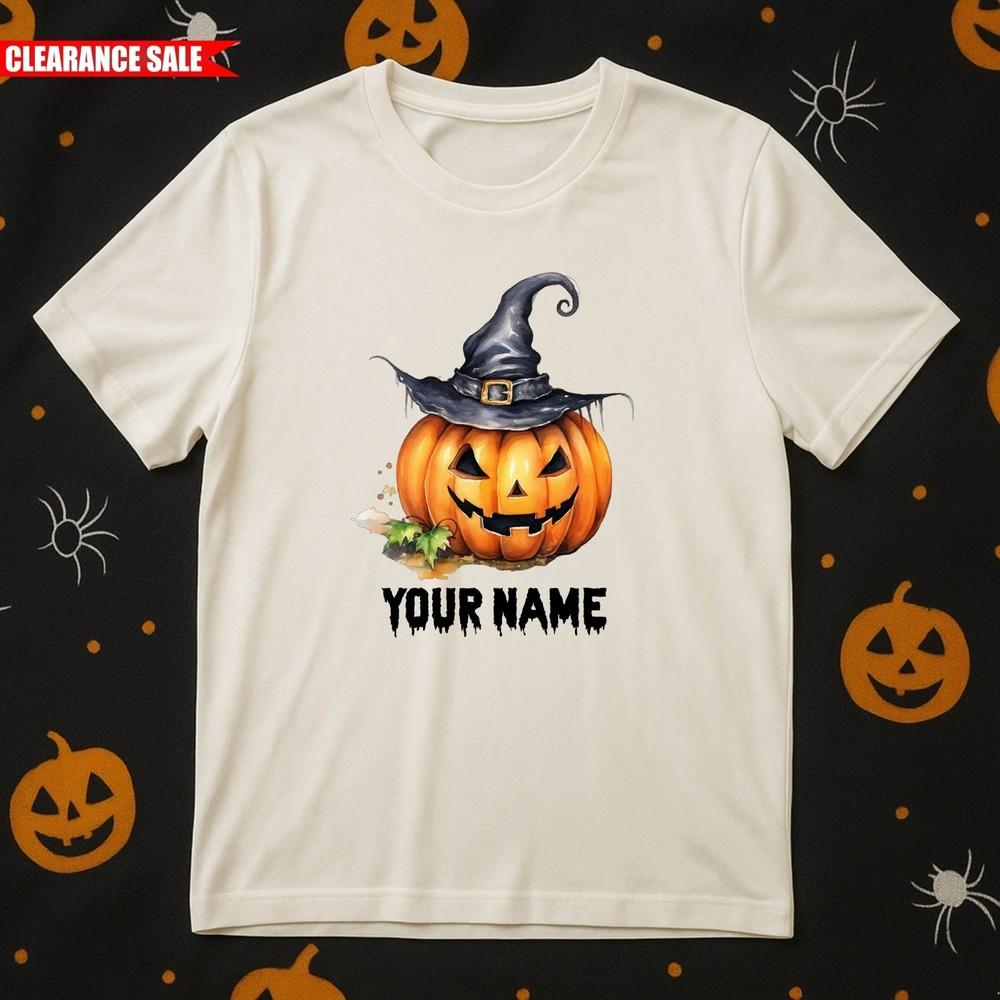 

Personalised Your Name Pumpkin Halloween T-Shirt Printed Scary Face Unisex T Top 4XL