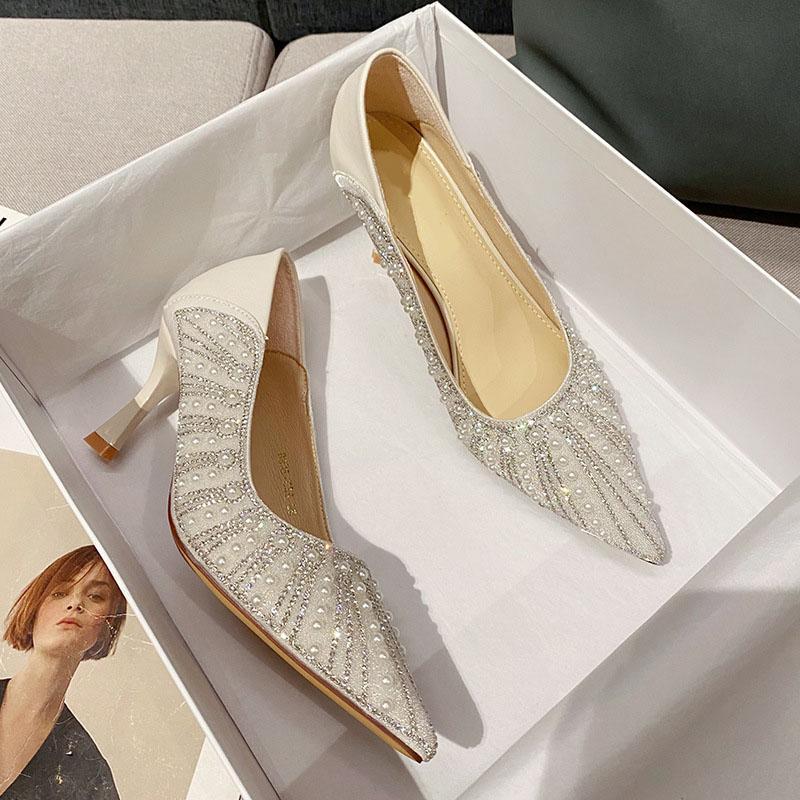 Fashion Shoes for Women's Wedding Bridal Shoes 2025 Crystal Elegant Pointed Toe Thin High Heel Sexy Women's Party Shoe Pumps Women Shoe