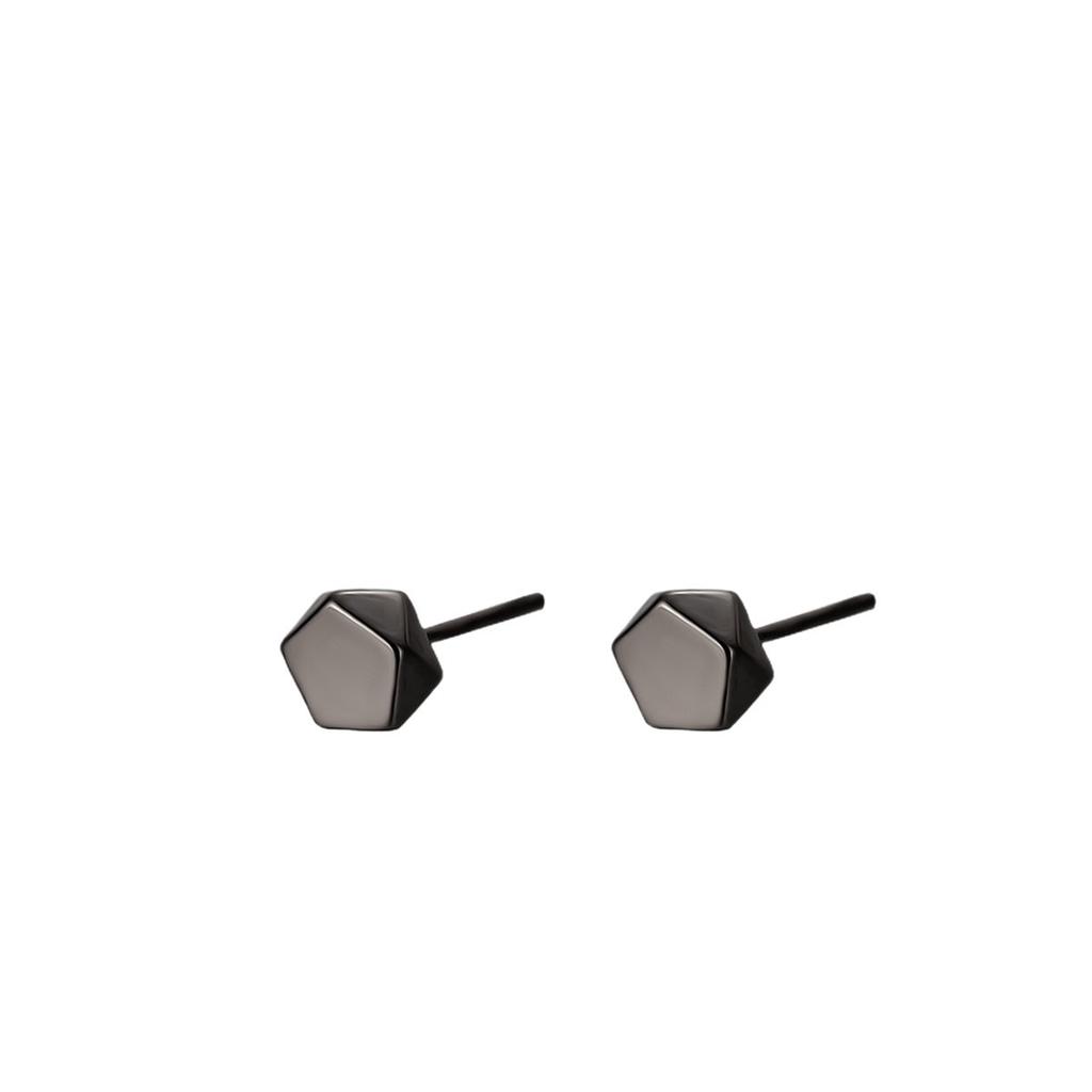 925 Silver Black Minimalist Stud Earrings For Women Versatile Chic Simple Ear Jewelry Fashion Accessory