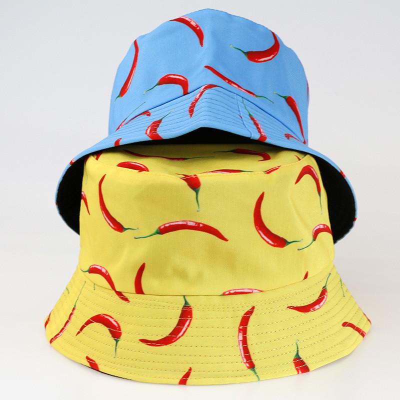 Pepper Pattern Print Double Sided Fisherman Hat Outdoor Sunshade Breathable Cap