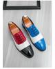 Herrskor i läder, formella, slip-on loafers, kontrasterande färger, stora storlekar, idealiska för vår och höst.