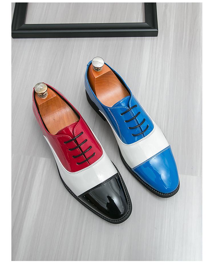 Herrskor i läder, formella, slip-on loafers, kontrasterande färger, stora storlekar, idealiska för vår och höst.