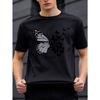 Europäische Größe Schmetterlingsprint T-Shirt, Lässiger Rundhalsausschnitt, Normale Passform, Kurze Ärmel, Leichter Stretchstoff Für Herren, Ideal Für Sommer Und Tägliche Kleidung