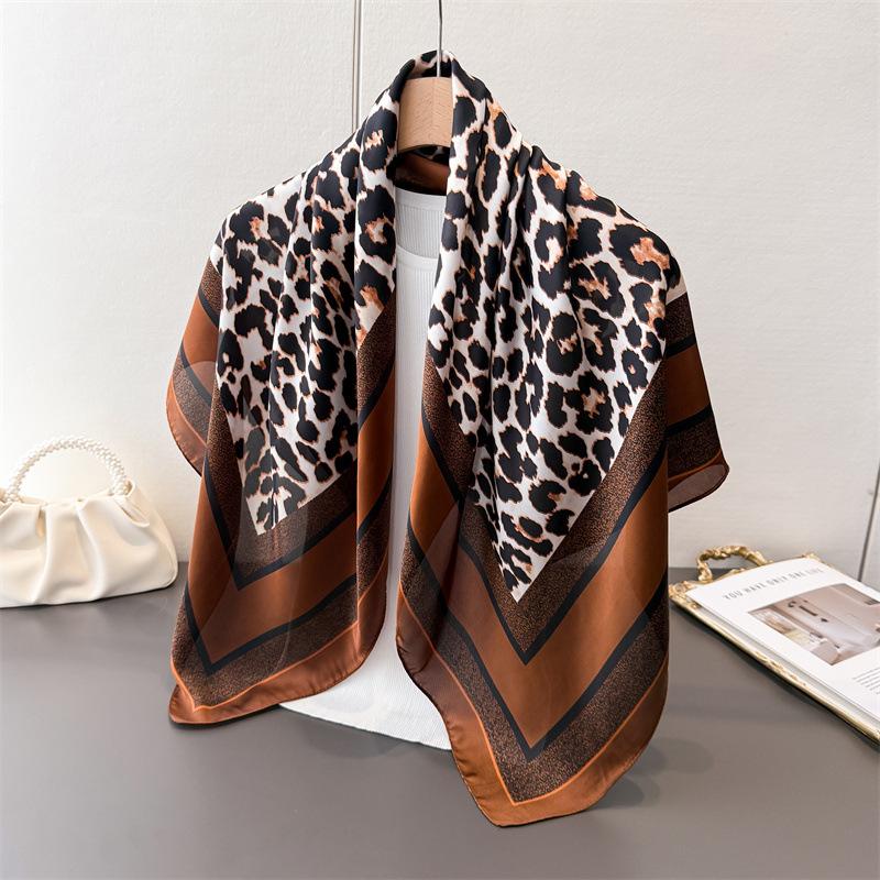 Retro Modern Imitation Silk High-end Large Square Scarf Silk Scarf Printing Travel Shawl Scarf Sunscreen Headscarf Women's Scarf