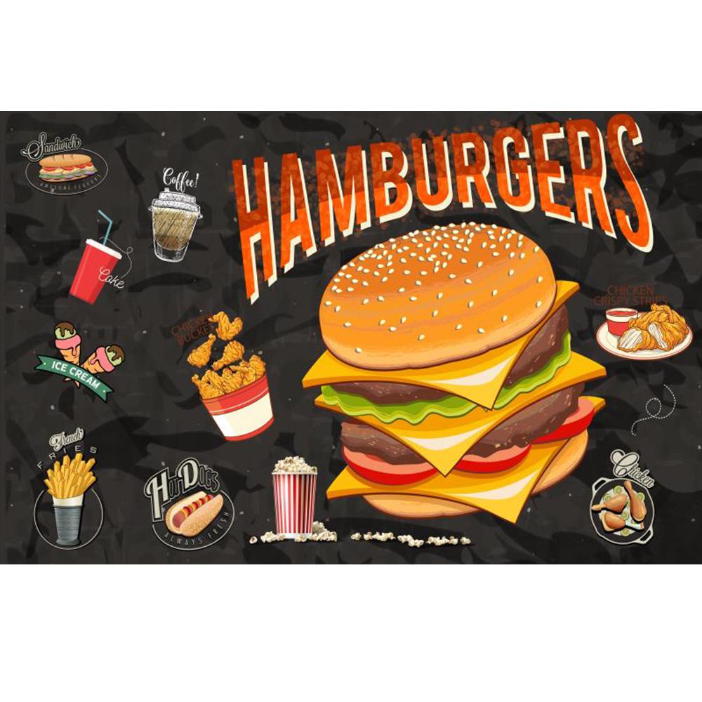 Affreschi Murali Hamburger Pizza Burger Pollo Fritto Succo Carta da Parati 3D Ristorante Fast Food Snack Bar Sala Pranzo Grande Affresco Murale