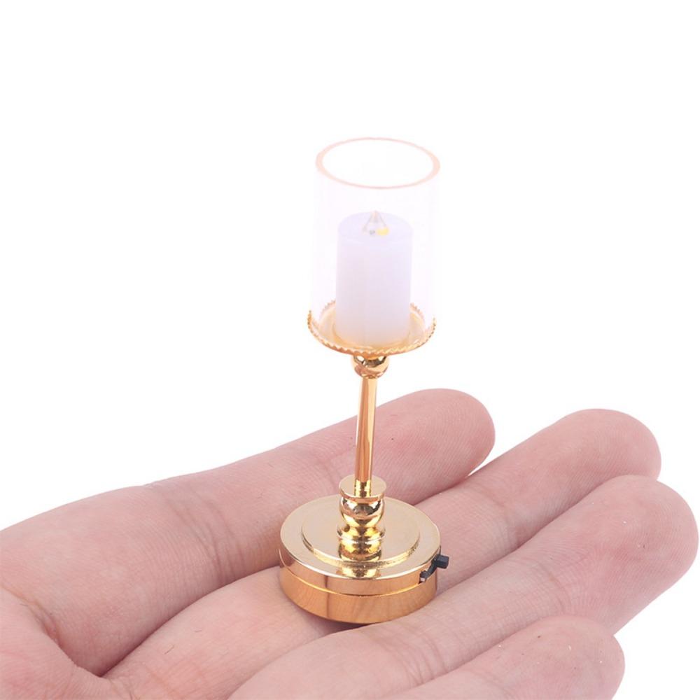 1:12 Miniature LED Golden Light Mini Home Table Lamp Model  Doll House Accessories