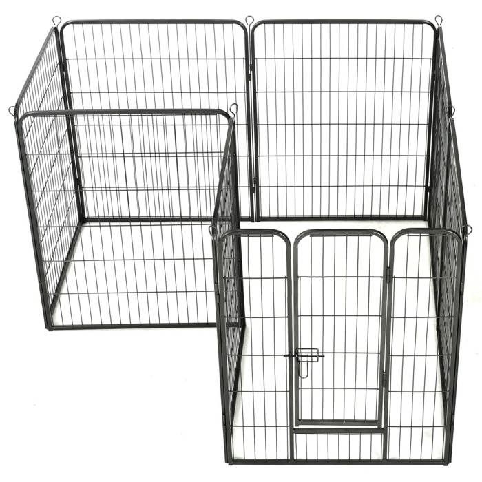 Parc pour chiens - vidaXL - 8 panneaux - Acier - 80 x 100 cm - Noir