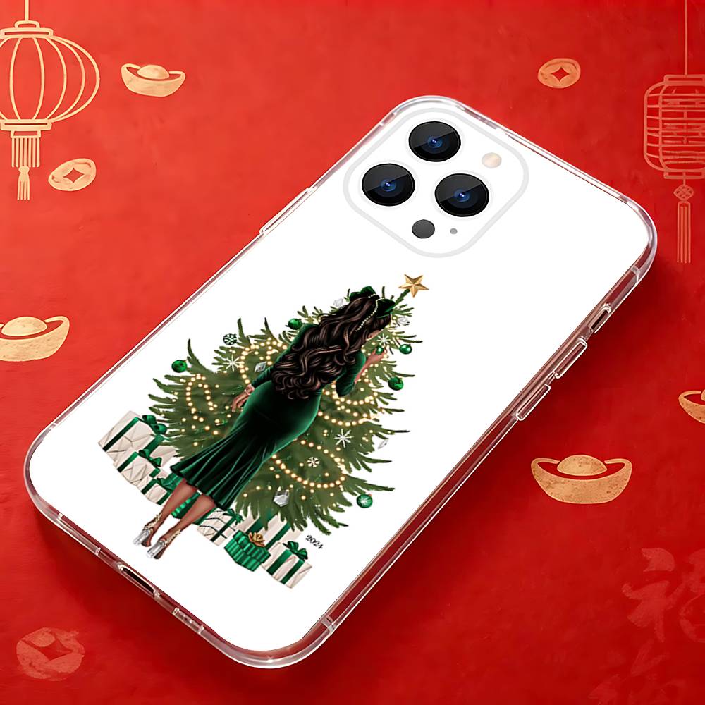 Christmas Tree Girl GiftS Transparent Soft Case for iPhone 17,16,15,14,13,12,11,Pro,Max,Plus, X,XS,XR,SE4,E Mini