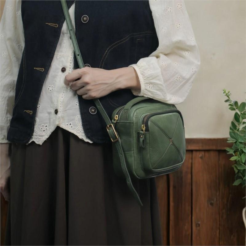 Johnature Vintage Genuine Leather Women's Bag Versatile Cowhide Solid Color Square Small Bag Shoulder Crossbody Bag
