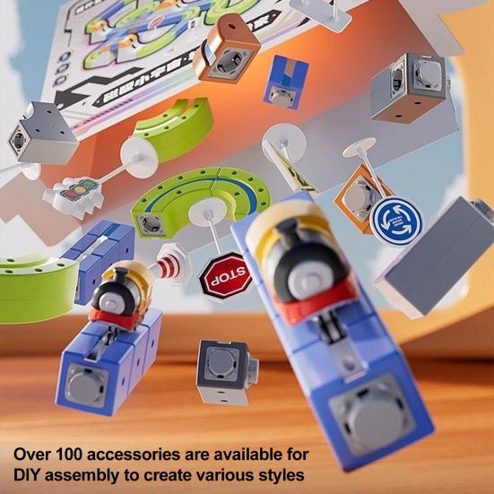 1 Set Magnetic Track Building Block Train Toy DIY Educational Children Electric Train Puzzle Track Toy with Road Signs Toddlers Boys Girls Gift