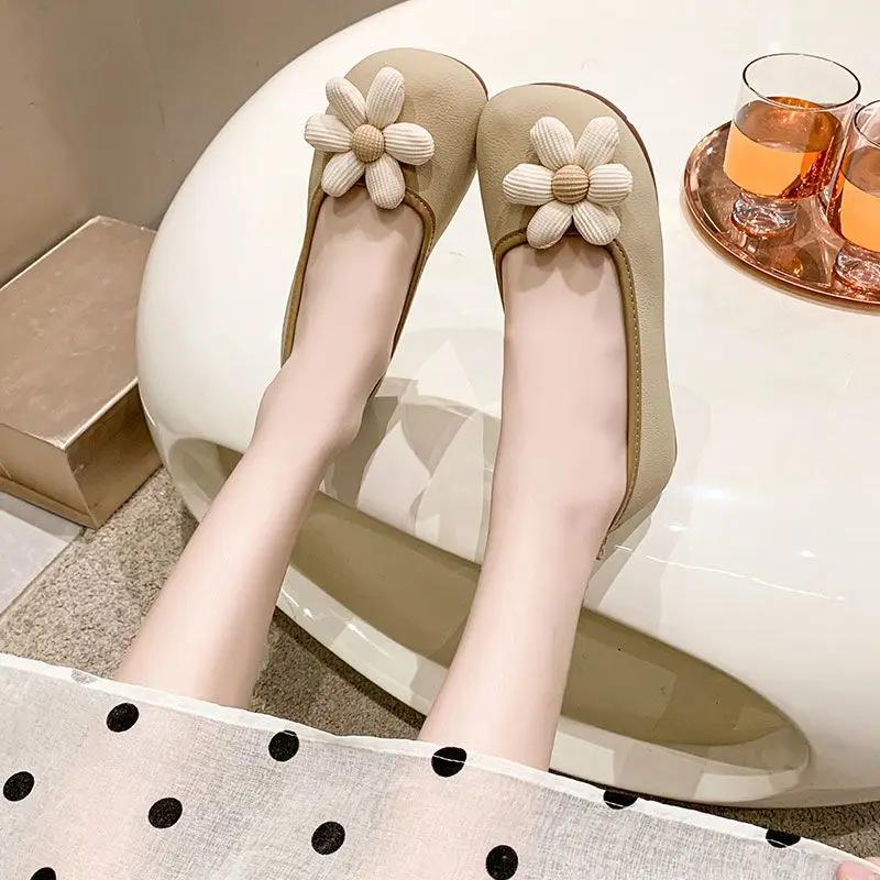 Fashion Slip-on Square Toe Ladies Footwear Low Heel Elegant Moccasins Women's Flat Shoes A Line Aesthetic Chic Luxury Casual Vintage Y2k