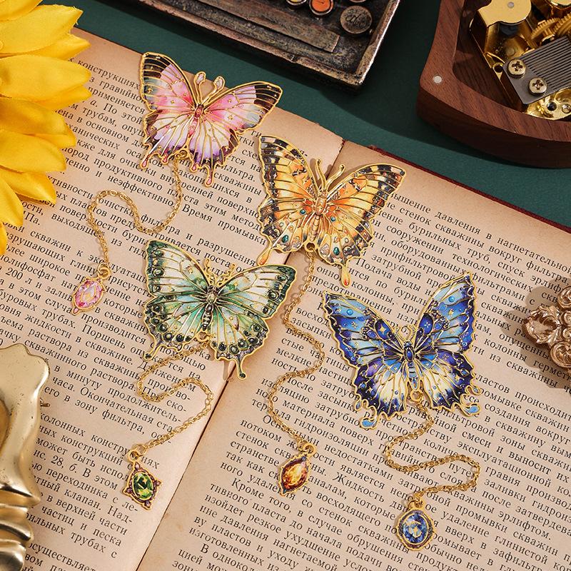 Ji Lv Yu Jian Butterfly Oil Painting Bookmark - Retro Irregular Student Reading Clip