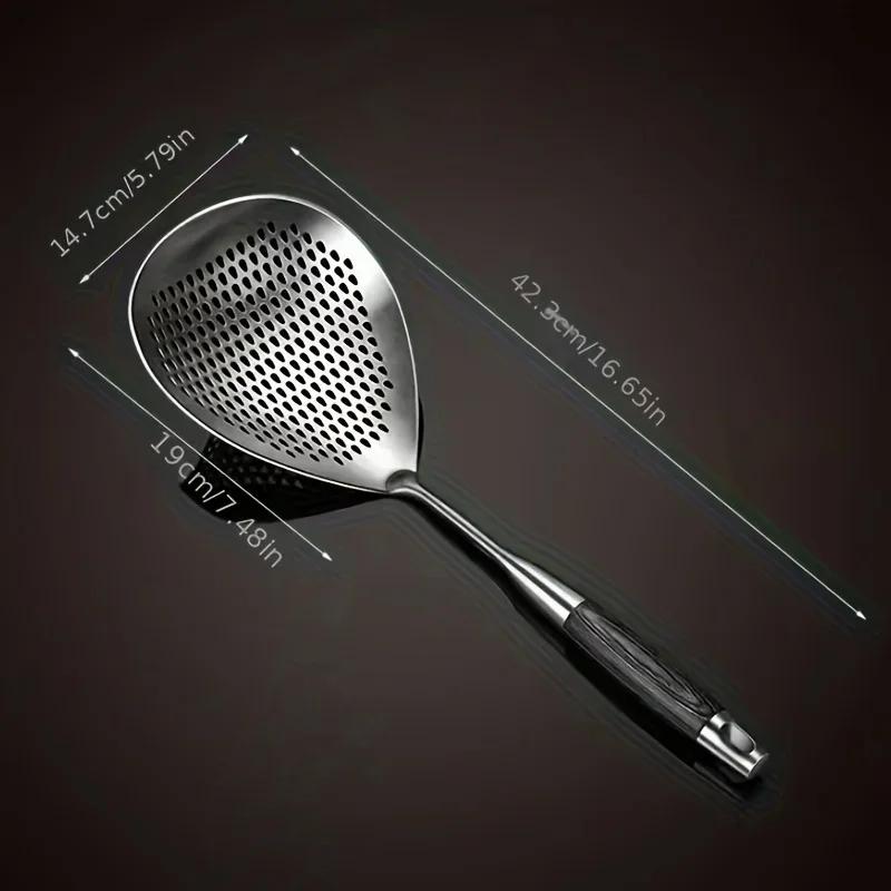 

201 Stainless Steel Large Kitchen Strainer with Wood Handle for Dumplings Hot Pot Noodles Filter Scoop Spoons