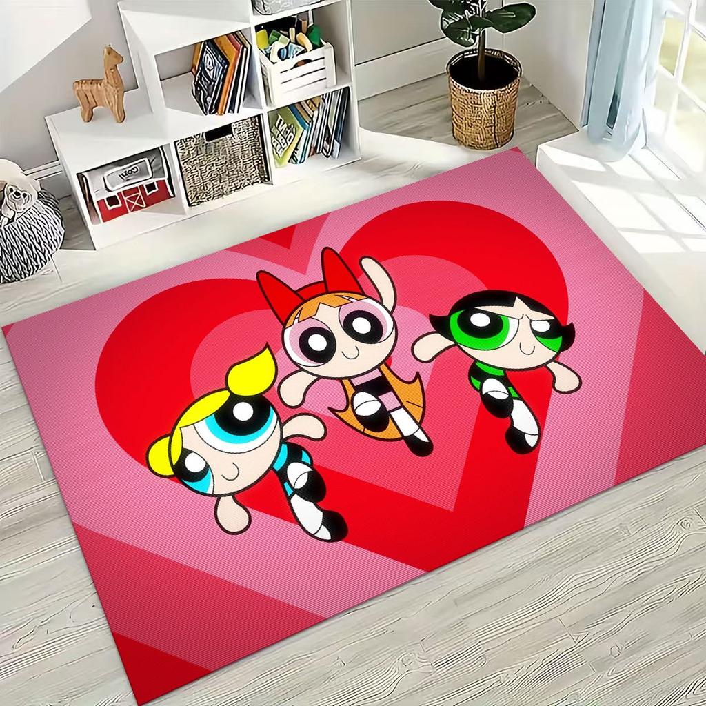 Cartoon P-Powerpuff Girl Cute Art Carpet Rug for Bedroom Living Room Sofa Home Doormat Decor,Large Kid Non-slip Floor Mat