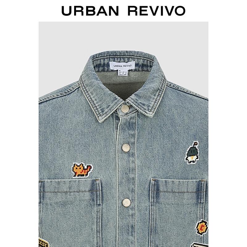 UR Men's 2025 Autumn Embroidered Washed Denim Shirt