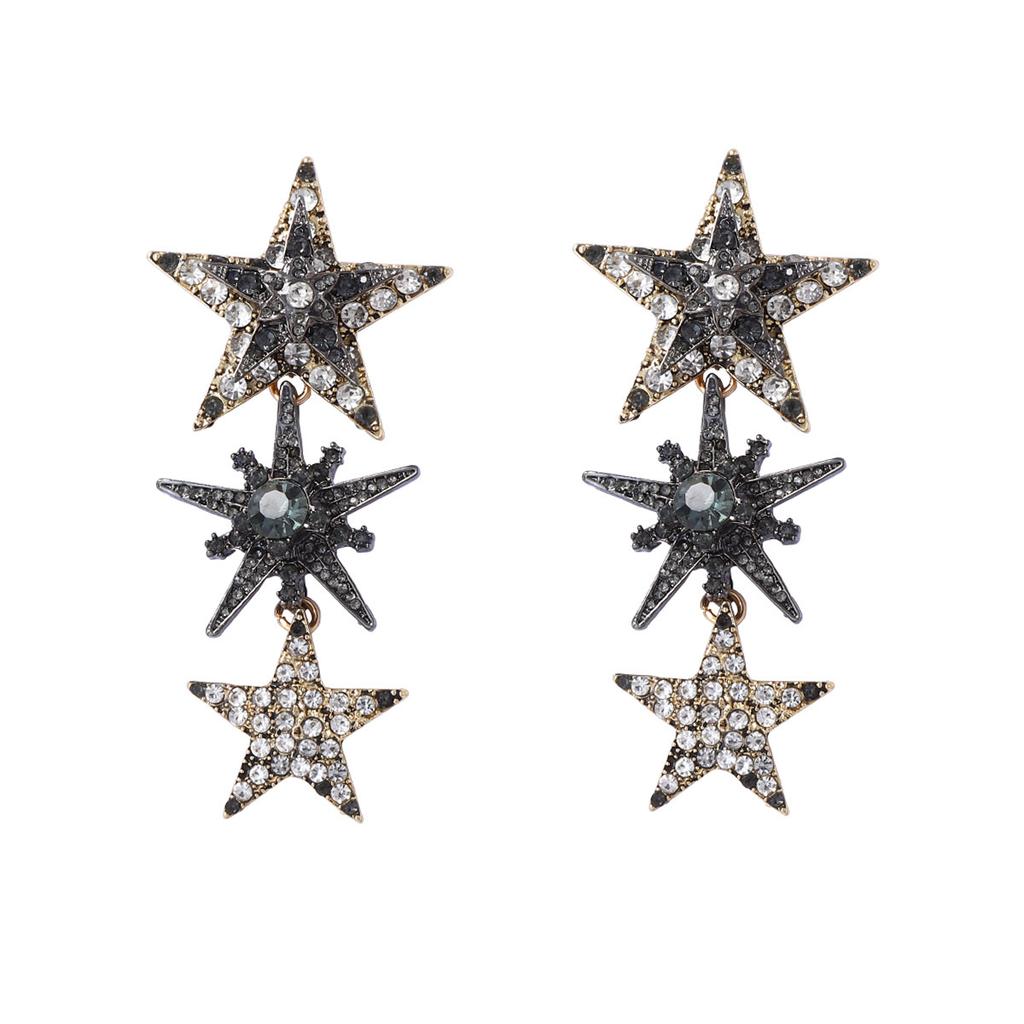 Exaggerated Temperament Shiny Rhinestone Zircon Star Splicing Tassel Dangle Earrings for Women Exquisite Luxury Piercing Jewelry
