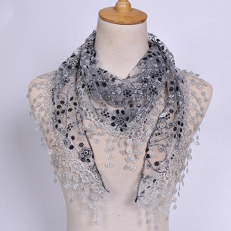 2025 New Floral Lace Triangle Scarf Tassel Shawl Female Classic Casual Transparent Breathable Scarves Sunscreen