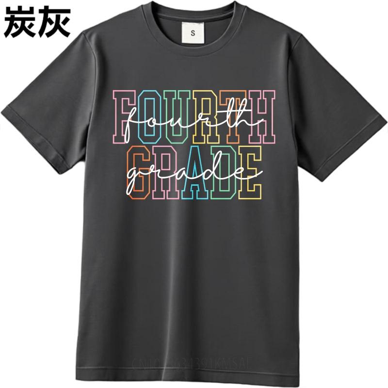 Men Cotton Tshirt Plus Size Summer Unisex T Shirt Fourth Grade Rainbow Outline Text Short Sleeve Printed O Neck Top Tees
