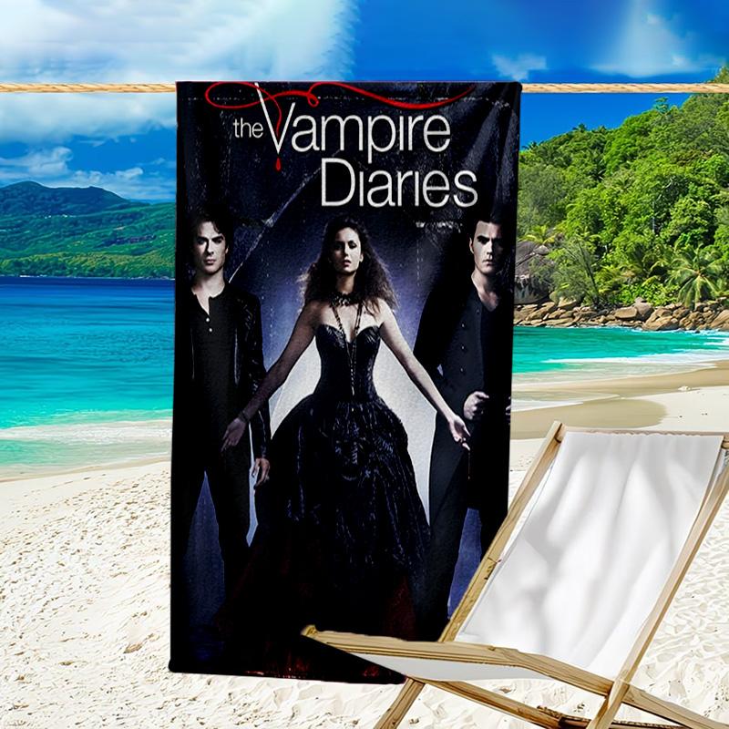 1pc The Vampire Diaries3 Beach Towel, Beach and Seaside Swimming Pool Equipment, Fashion Pattern, Rectangular, Travel Essentials