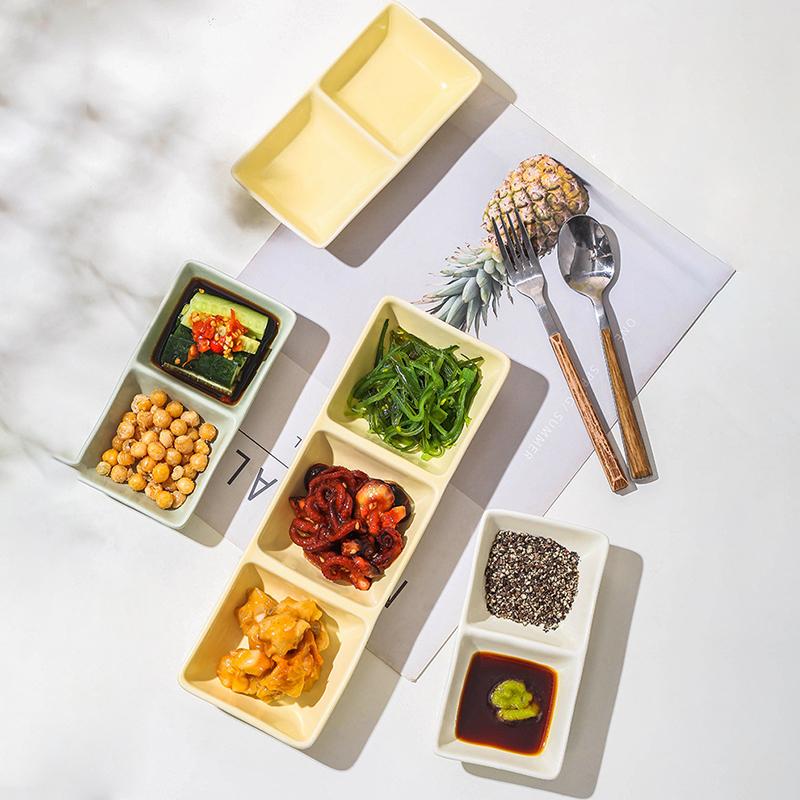 Creative Ceramic Soy Sauce Dish Spice Plate 2/3 Grids Dinner Plates Household Snack Plate Kitchen Accessories