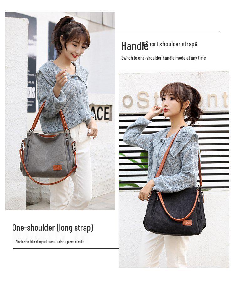 Retro Canvas Women's Crossbody Handbag - Casual Solid Color Shoulder Bag for Students