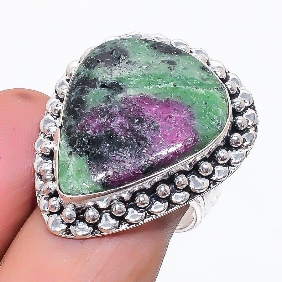Natural Ruby Zosite Gemstone 925 Sterling Silver Jewelry Ring Size 8 t9D00