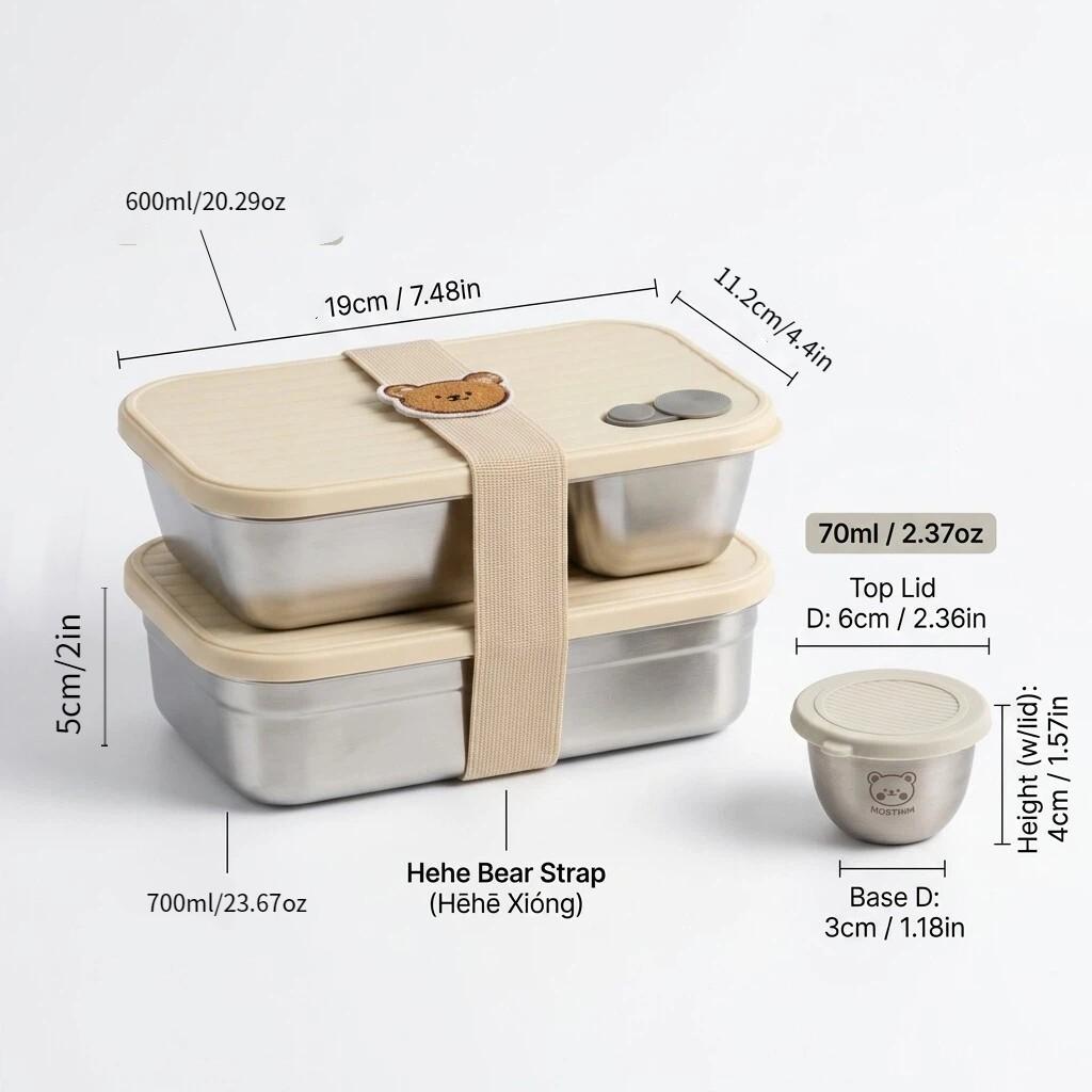 Reusable Bento Lunch Box For Students 304 Stainless Steel Fruit Salad Food Container With Sauce Box Dishwasher&Microwave Safe