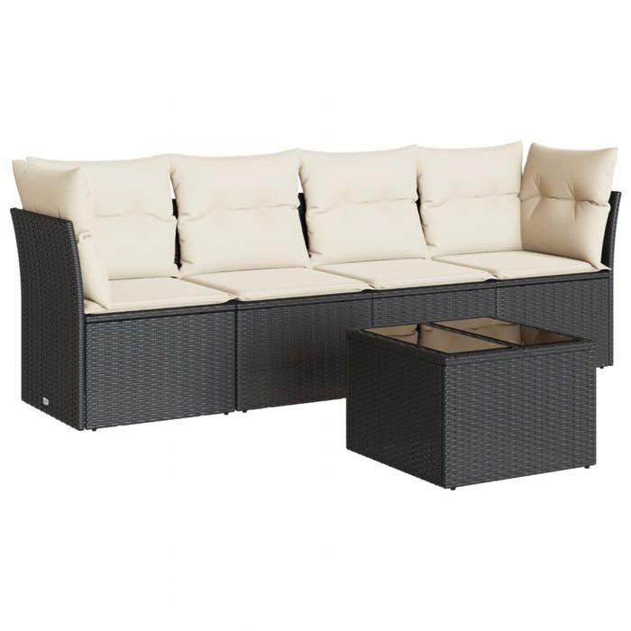 VidaXL Salon de Jardin avec Coussins 5 pcs, Canapés avec Pieds Réglables, Ensemble de Meubles d'Extérieur Patio Terrasse, 3249075