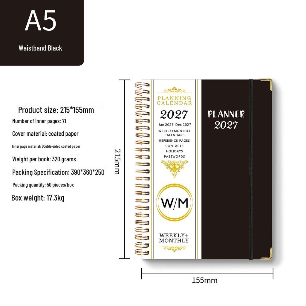 In Stock A5 Cross-border English Notebook 2026-27 Daily Planner with Customizable Coil Binding