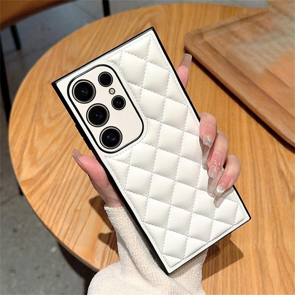 

For Samsung Galaxy S24 Ultra Case Rhombus Stitching PU Leather + TPU Shockproof Phone Cover A