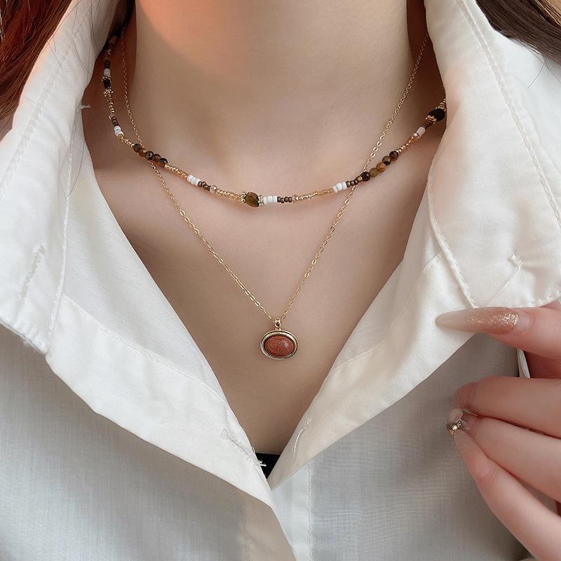 Pearl Tiger Eye Pendant Necklace - Retro Sweater Chain with Simple, Elegant Design for Women