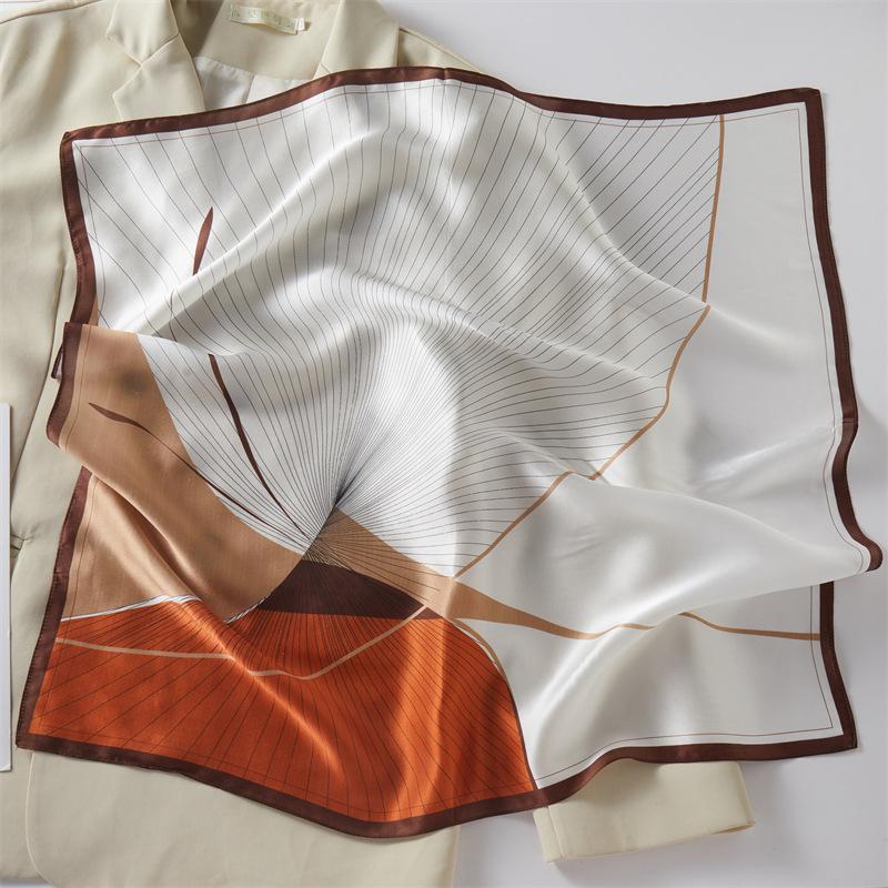 Silk scarf 70 small square scarf women s 100% mulberry silk shirt scarf silk summer thin neck protection light yellow white flower shadow 68*68cm (100% mulberry silk)