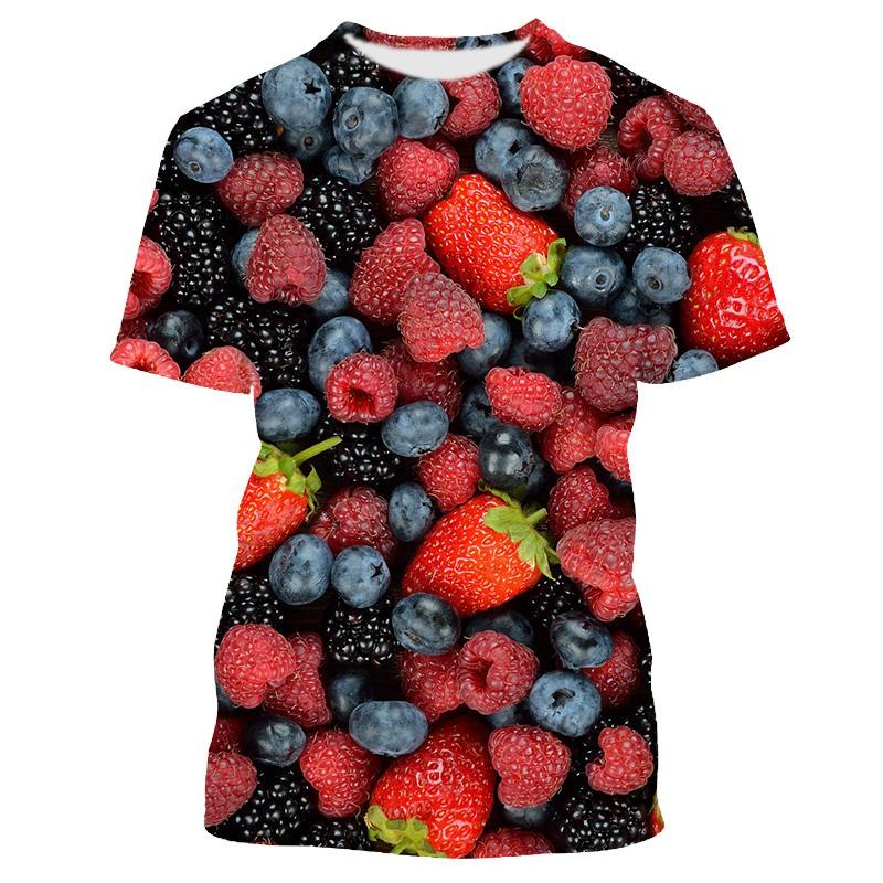 Früchte Beeren Muster Herren T-Shirt Lässig Herren Weich Locker Kurzarm Kleidung Modisch Streetwear Lustig Rundhals Oberteile