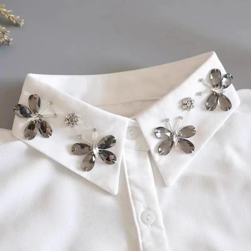 Lapel Fake Collar Women Detachable Collars  False Collar Woman Diamond Pearl Necktie Kraagje Nep Dames Clothing Accessories