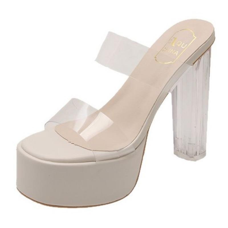 Crystal slippers women wear small transparent high heels thick heel sandals summer new niche sandals